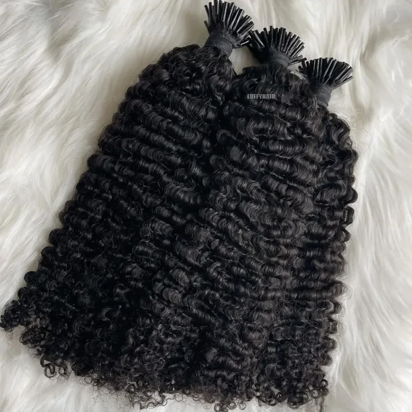 300 Strand Kinky Curly Microlinks Human Hair Extensions_voghion.com
