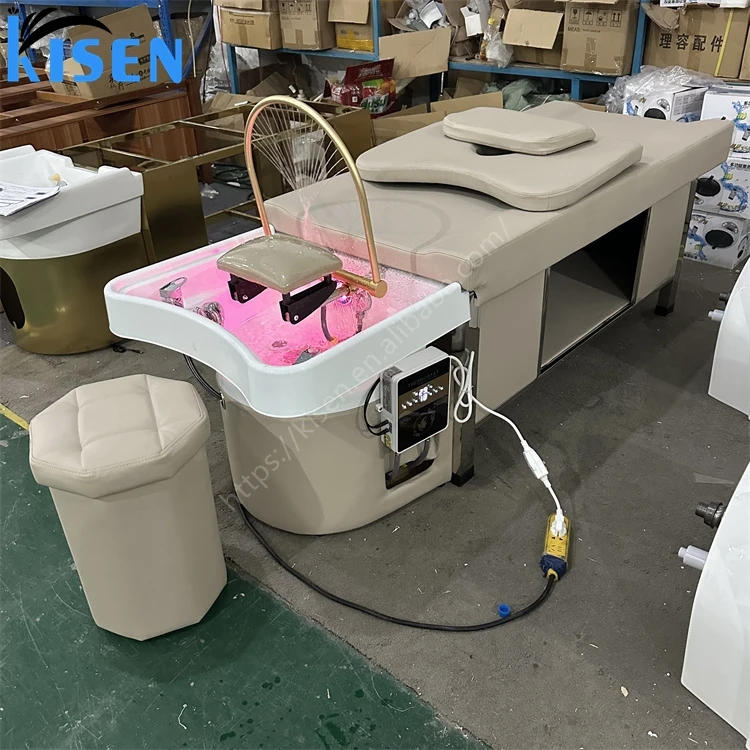 Kisen Luxury Massage Hair Washing Bed Stylist Head Spa Shower Chair Beauty  Salon Hair Washing Shampoo Bed Wholesale