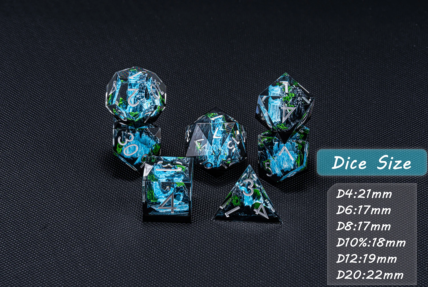 Customized Polyhedral Resin Dice Set Stone Mountain D20 Metal Sharp Edge Board Games RPG DND Acrylic Plastic Gemstone Material manufacture