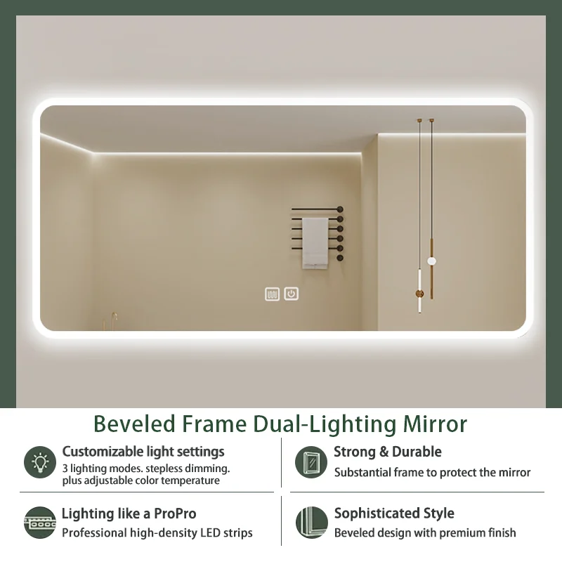 product waterproof smart luxury anti fog bathroom led frameless wall mount mirror screen with functions customized-0