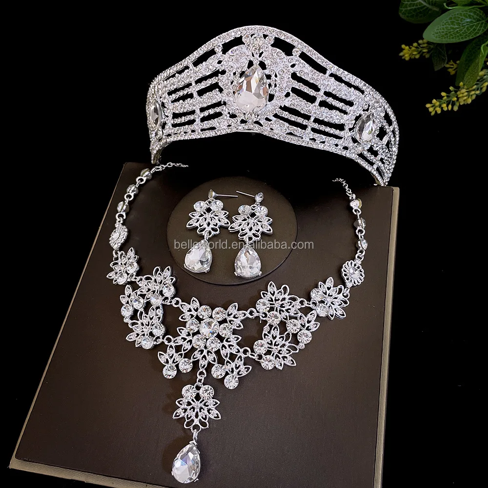 Baroque Crystal Crown Tiara  Earring Luxury Rhinestone Bridal Jewelry Baroque Crystal Bridal Jewelry Set: Rhinestone Crown  main image 3