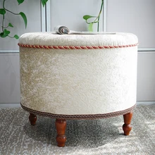 Velvet Pouf Inflatable Foot Rest Chair Storage Puff Round Box Modern Tufted Fabric Ottoman Stool