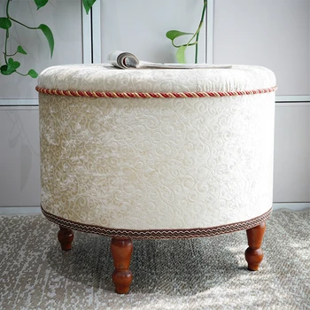 Velvet Pouf Inflatable Foot Rest Chair Storage Puff Round Box Modern Tufted Fabric Ottoman Stool