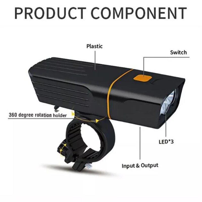 IPX5 Mountain Bike Bicycle  Light TK3 3000LM Waterproof USB Phone Rechargeable 360 Free Rotation LED Bike Light With Power Bank