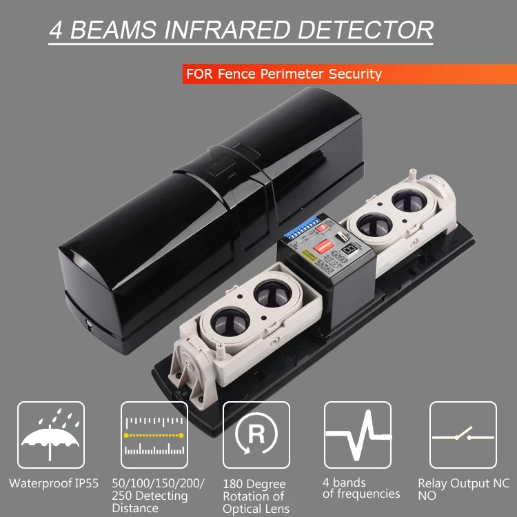 Outdoor 4 Beams Infrared Sensor Detector Active Infrared Photoelectric Four Beams Sensor for Perimeter Protection