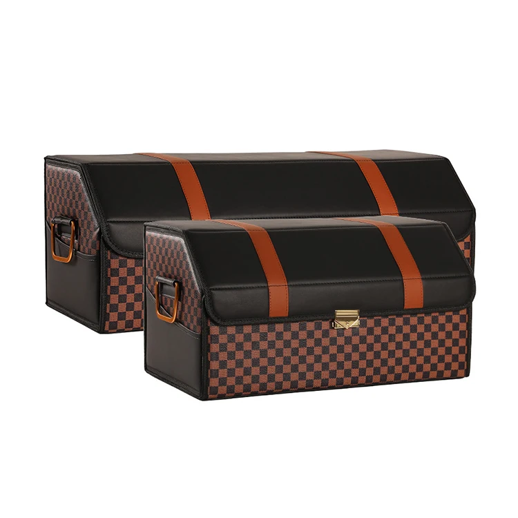 Multifunctional Large Capacity Car Organizer Collapsible Leather Trunk Storage Box with Compartment