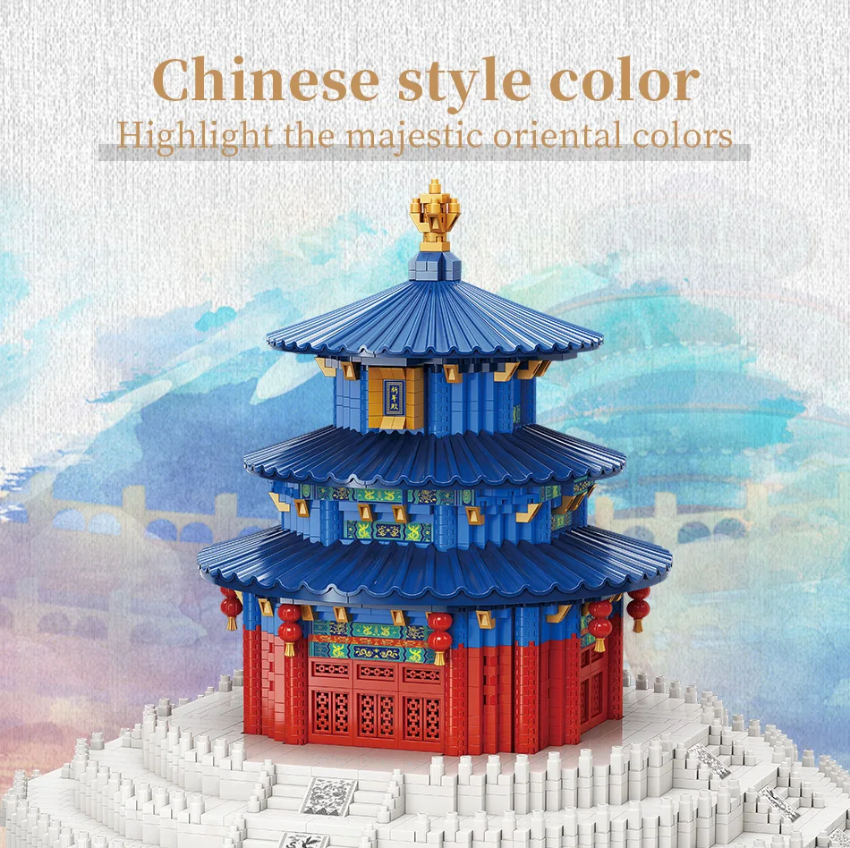 Chinese Style Building Block Temple of Heaven Model Ancient Architectural Ornaments DIY Assembly Toy for Children Kid Gift