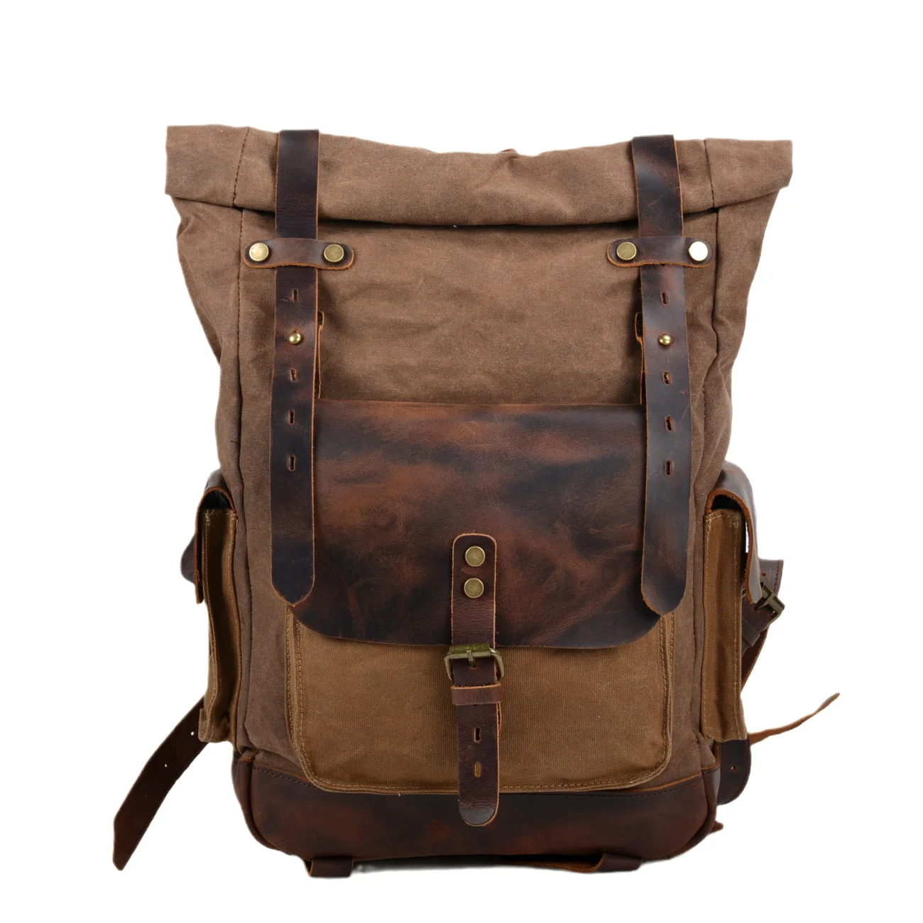 Vintage Canvas with Leather Backpack Outdoor Sports Travel Backpack Multifunctional Mountaineering Bag