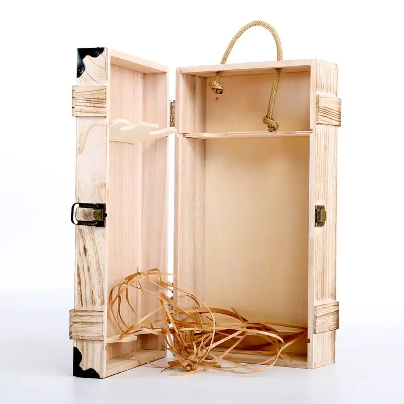 Custom Logo Factory Price Gift Packaging Decorative Storage Dark Torched Double Bottle Case Wooden Wine Boxes
