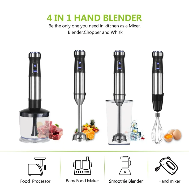 4 in 1 Hand Blender Set Electric Food Processor Mixer Whisk & Chopper Bowl  Jug