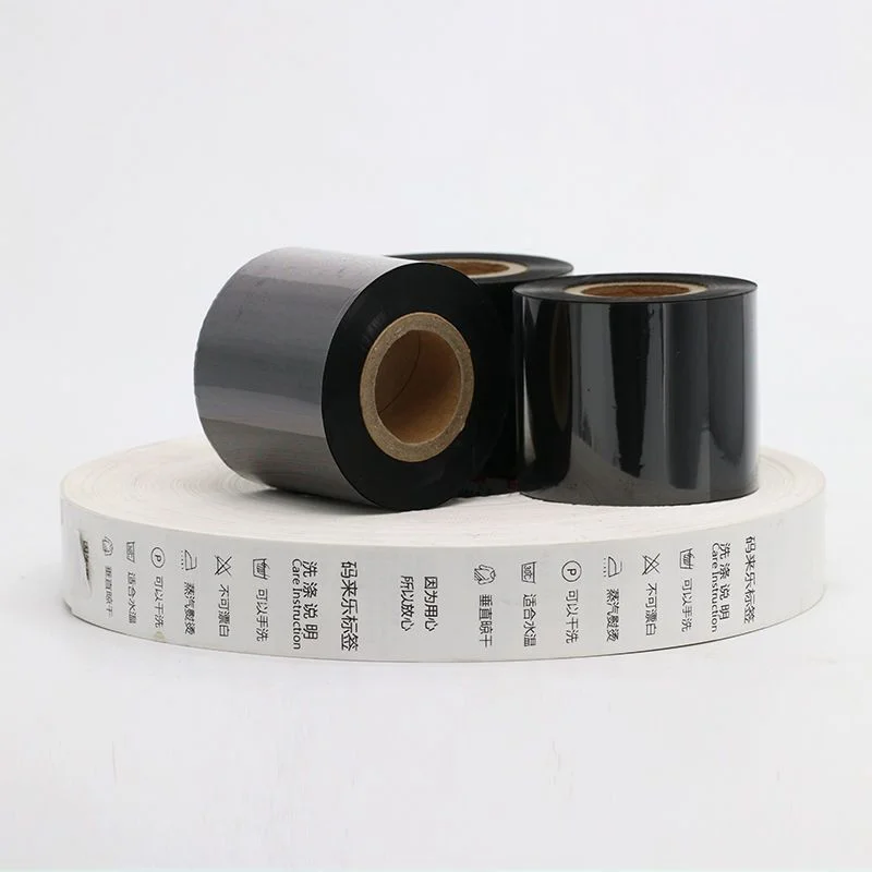 Manufacturer Wash Care Resin Ribbon 40mm 300m Thermal Transfer Ribbon for Garment Use Polyester Satin for Clothing