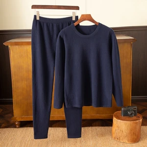 Men's 100% Cashmere Thermal Underwear Padded Elastic Knitting Bottoming Close-Fitting Hoodie Quick Dry Breathable for Winter