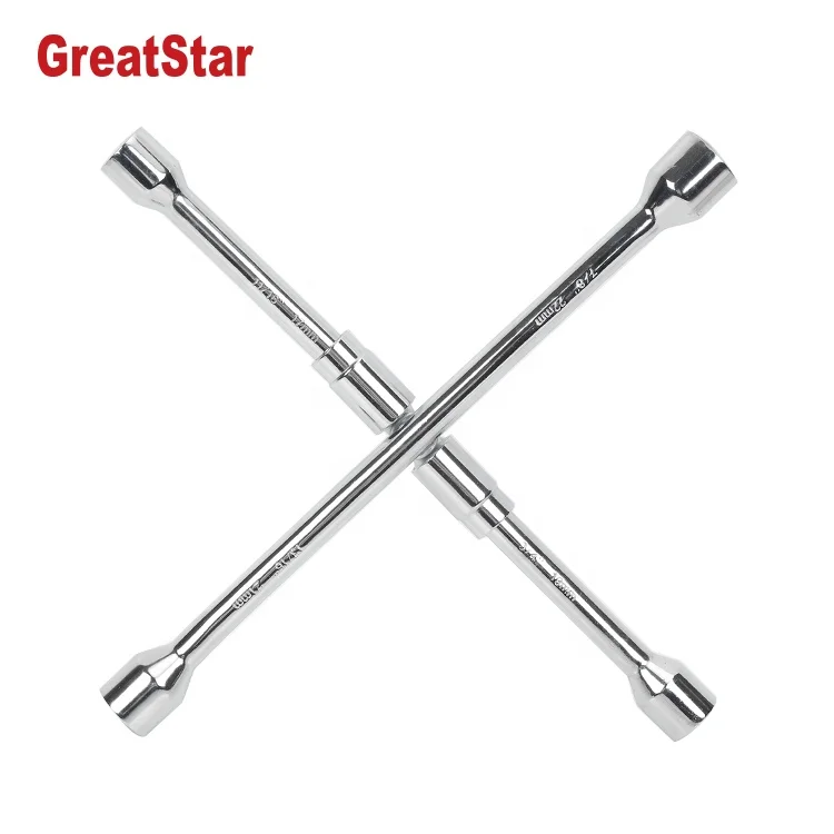 Compact Storage Chrome Coated Foldable Lug Nut Wrench Auto 4 Way 14 Inch Folding Lug Wrench to Change Spare Tire