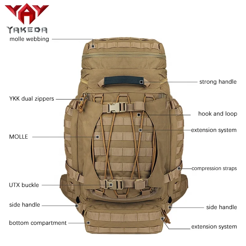 YAKEDA 90L Tactical Backpack - Waterproof Hiking Pack for Outdoor
