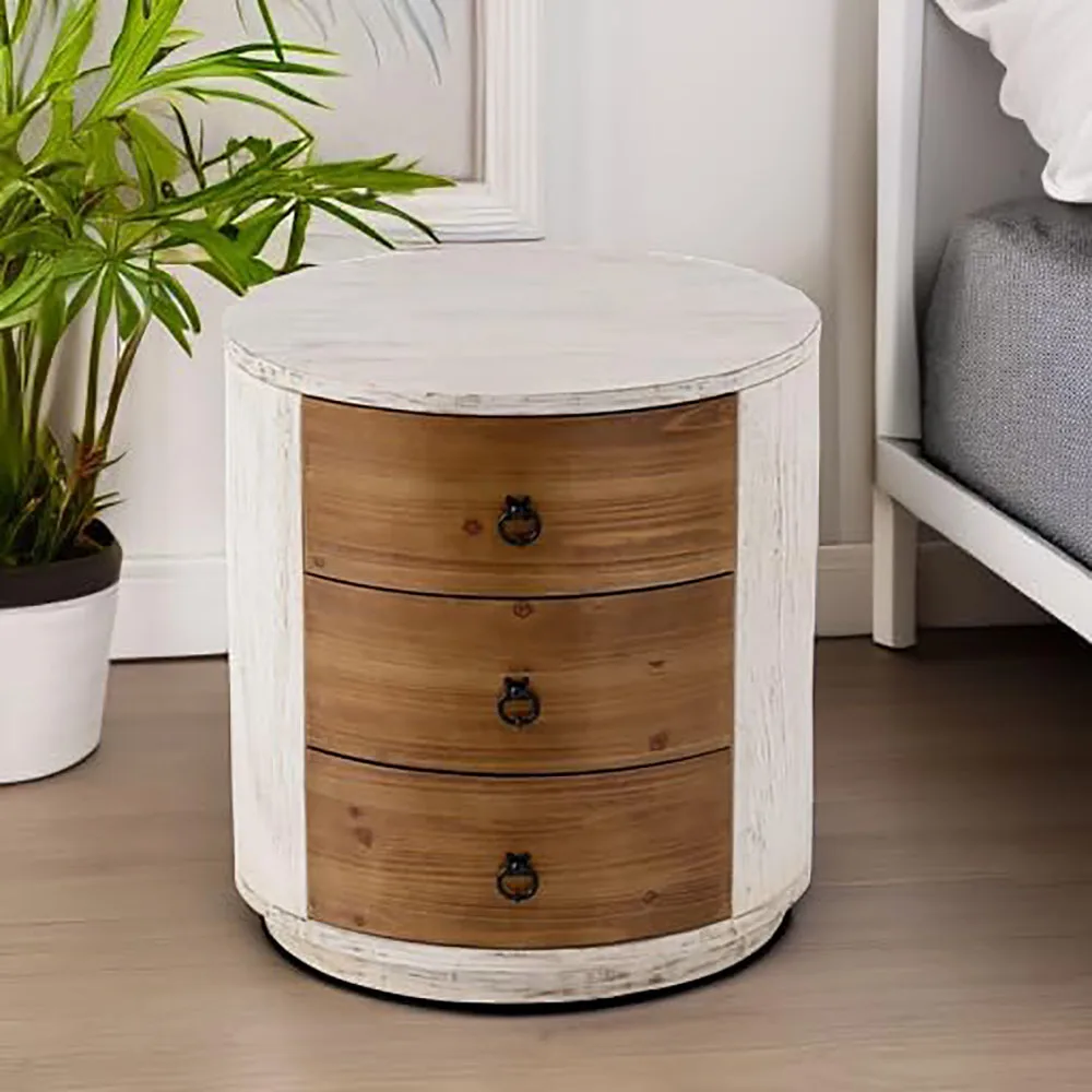 20-Inch MDF Round Storage Cabinet Modern  Nightstand Wood Bedside Table Drawers for Bedroom & Living Room