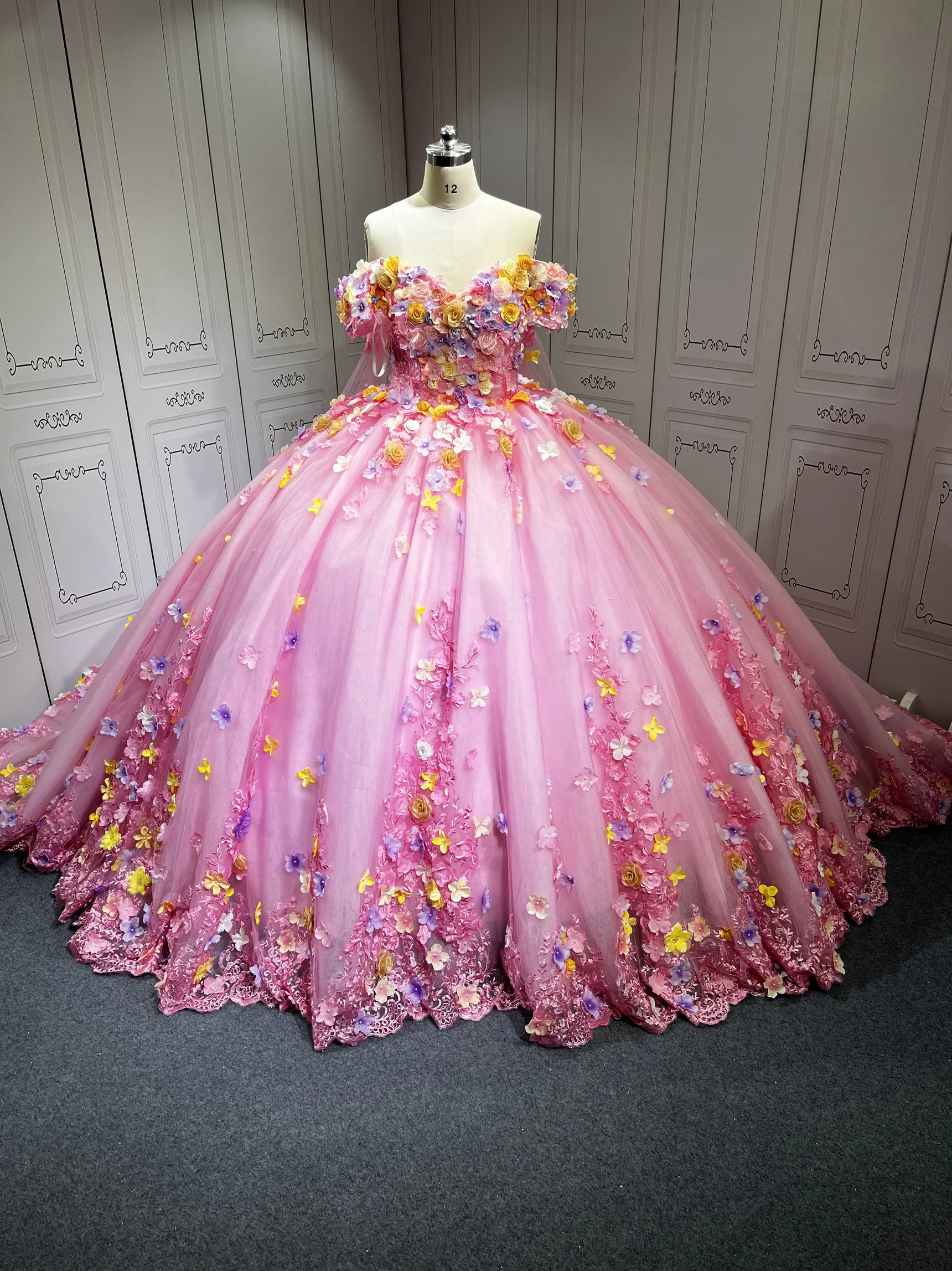 2025 Pink Floral Quinceanera Dresses Colorful Flowers Princess Birthday  Gown Sweet 16 15 Birthday Vestido De 15 Anos