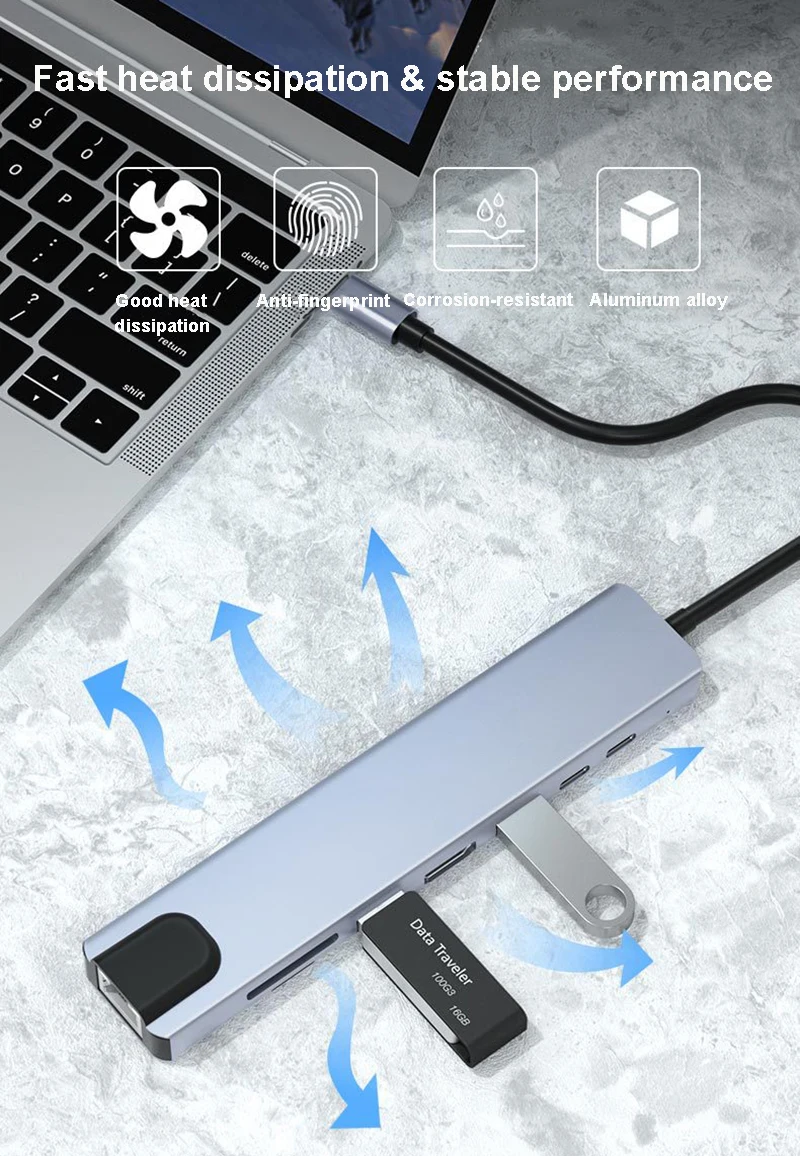 8 в 1 док-станции 4K HD Ethernet TF карты SD USB 3,0 типа C для RJ45 8 портов USB HUB для macbook адаптер