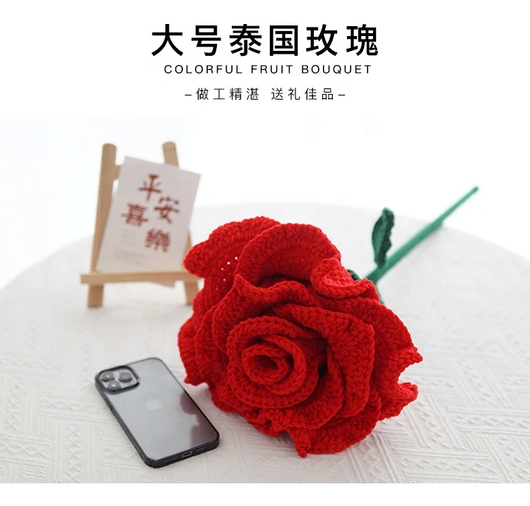 Wool Super Big Red Knitted Rose Flower for Valentine's Day