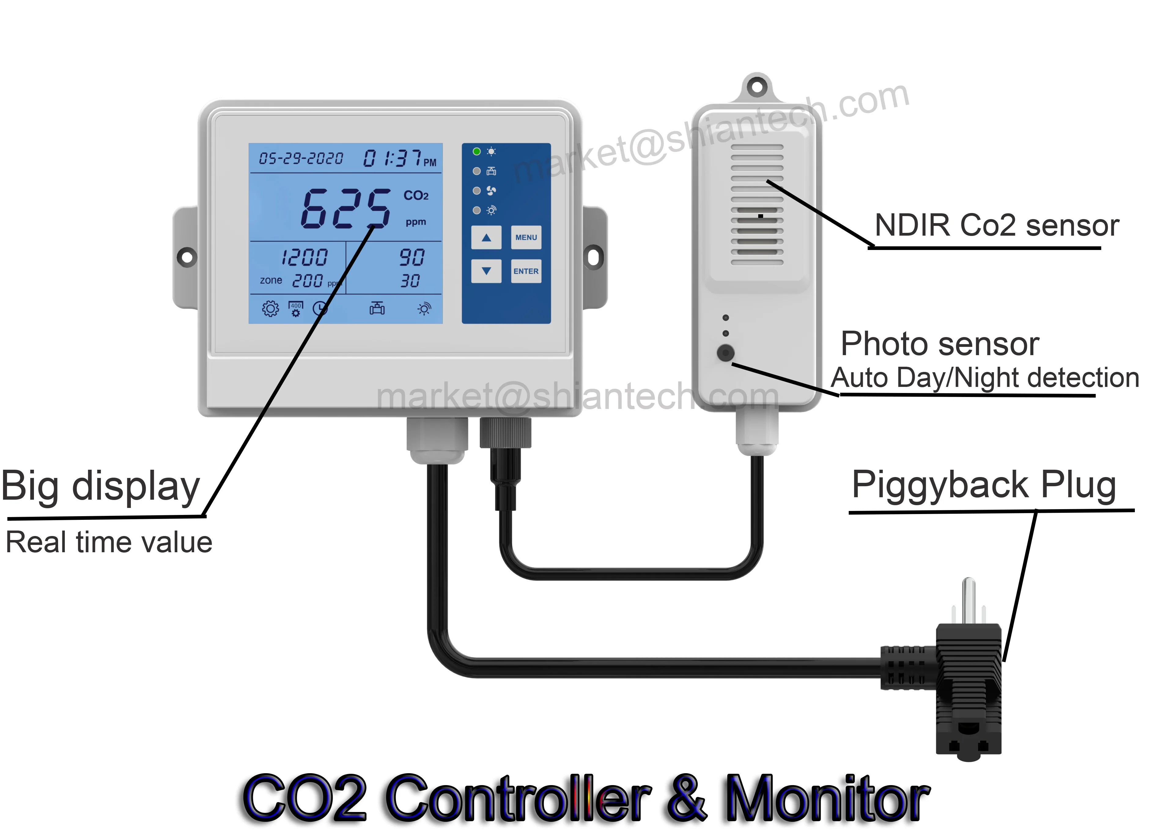 CO2 Controller for greenhouse, Grow Rooms & Tents carbon dioxide monitor and controller with remote CO2 sensor