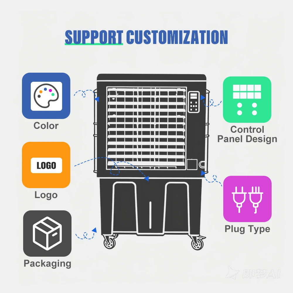 Multi Function Portable Evaporative Air Cooler Mobile Industrial Water Cooling Fan Outdoor Indoor No Compressor ETL CE