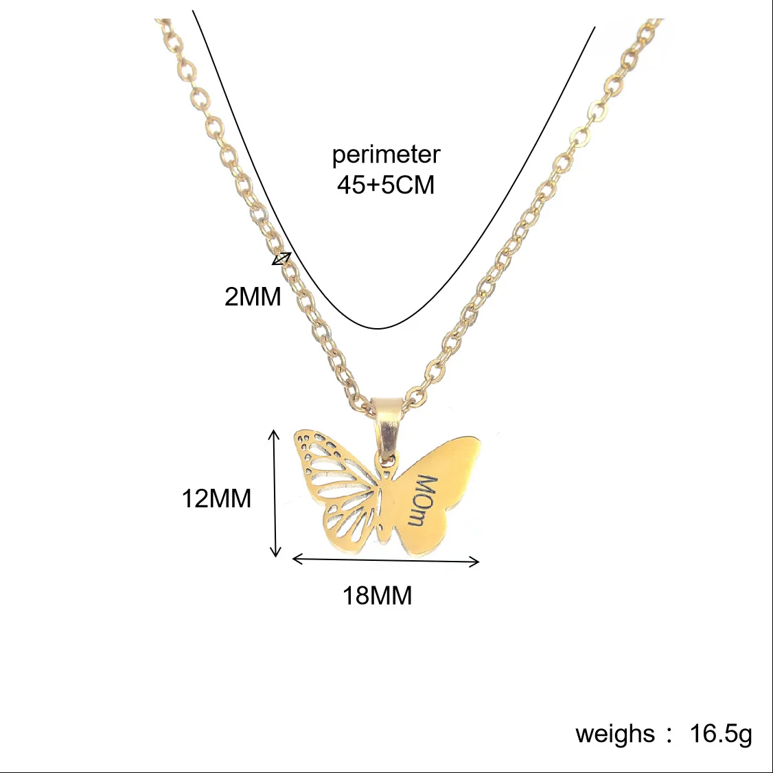 Custom Text Hollow Butterfly Necklace - Gold & Silver