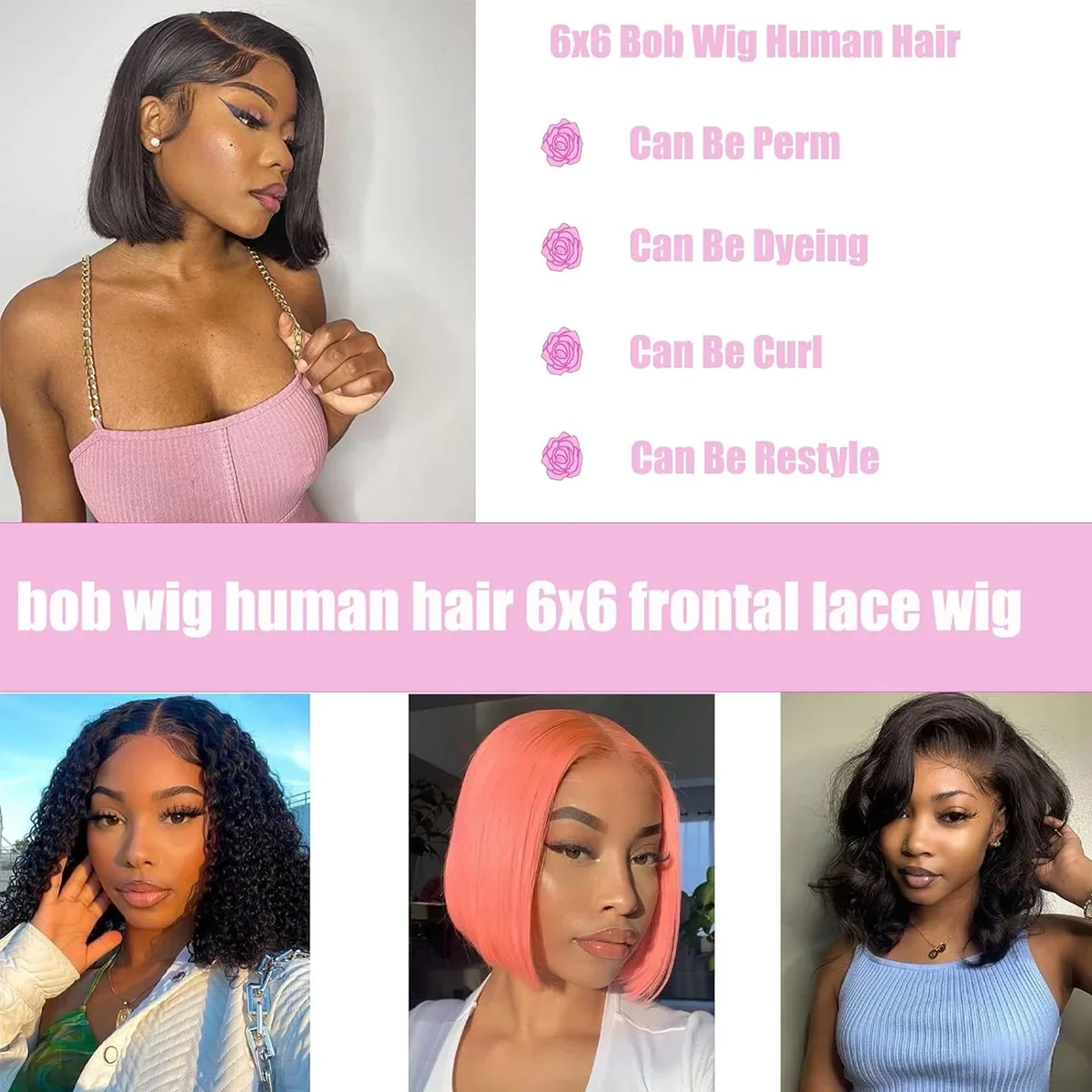 Parrucca bob capelli veri 6x6 lace closure glueless per donna_voghion.com