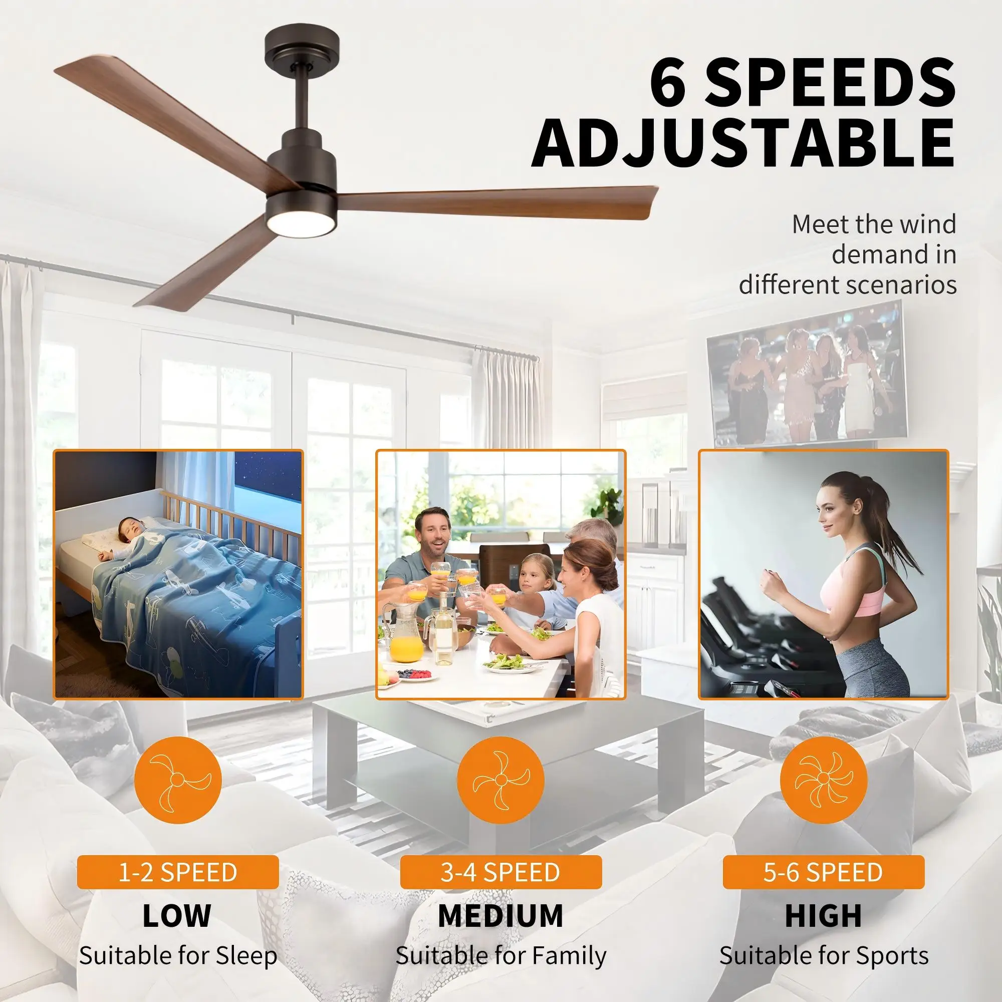52 Inch Nieuwe Utiliteit Minimalistische Grote Industriële Plafondventilator 3 MULTIPLEX Bladen Zwart Moderne Plafondventilator Met Licht