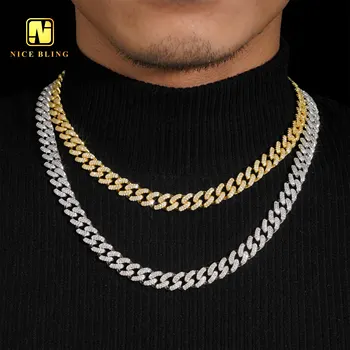 10MM Round shape miami cuban link chains hip hop necklaces gold plated brass 5a cz diamond cuban chains pendant necklace for men