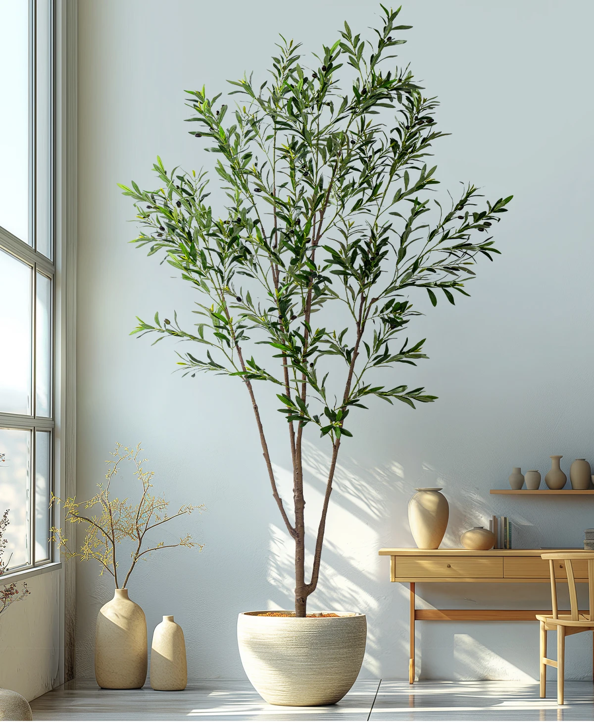 Large Artificial Olive Tree Ficus Leaf Tree Wood Silk Grass Plastic Simulation Home Decorative Landscape Wall Palm Flower supplier