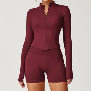 Customized Quick-drying Bare-feeling Fitness Jacket for Women, a Zipper Outerwear for Running, Sports, and Yoga.