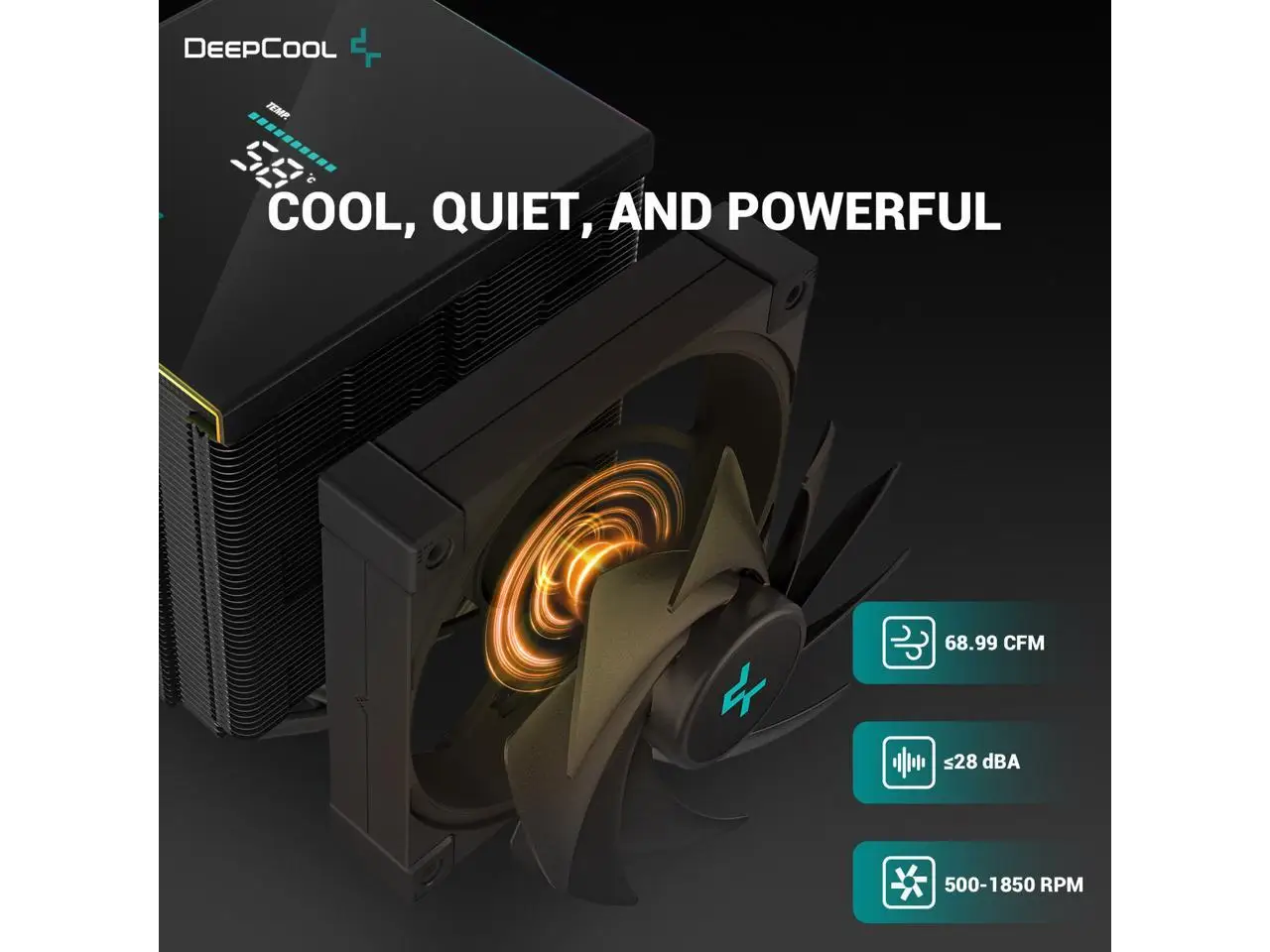 DeepCool AK620 DIGITAL Performance Air Cooler Real-Time CPU Status Screen 6 Copper Heat Pipes Twin 120mm FDB Fans Black