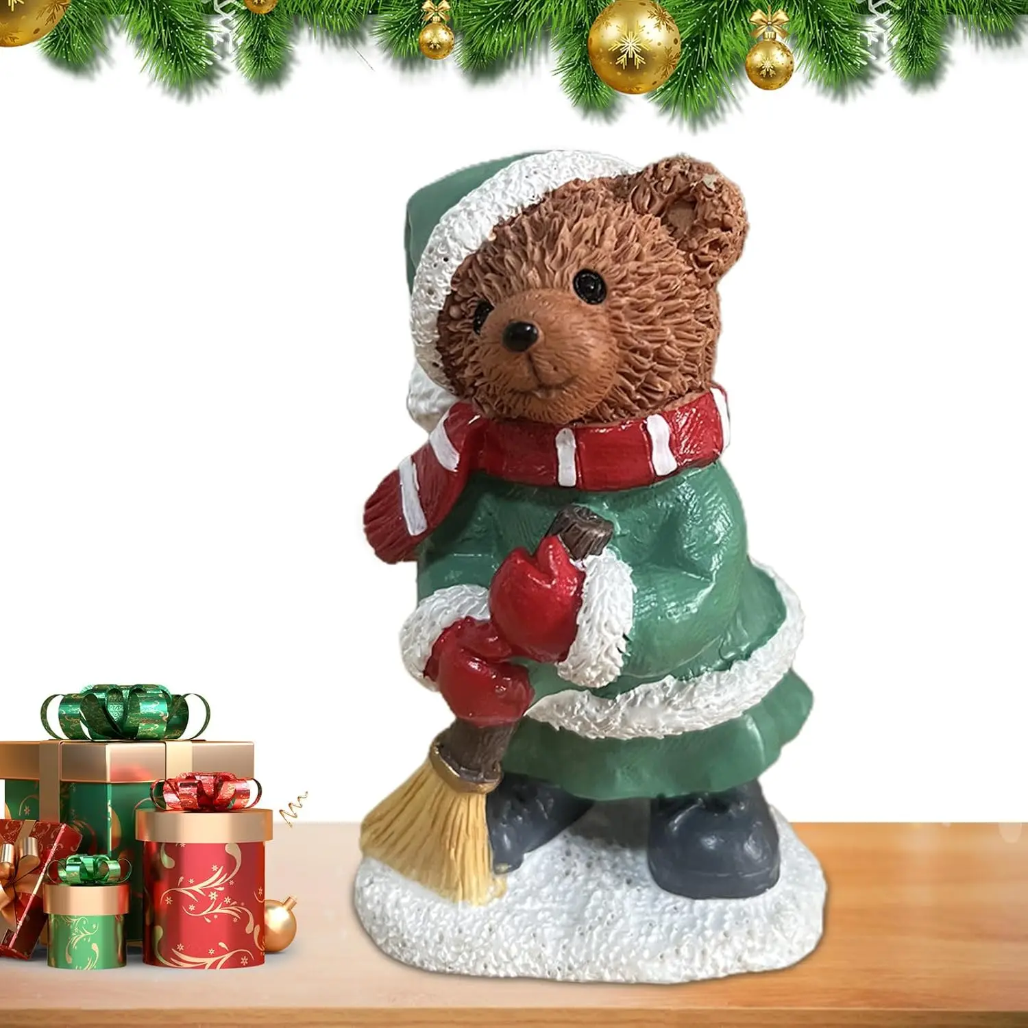Small Cute Teddy Animal Bear Design Statue Home Decor Resin Figurine for Christmas Decorations
