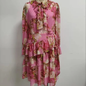 Women's Sweet Vintage Floral Print Chiffon Knee-Length Party Dress V-Neck Tie Detail Eco-Friendly Spring/Summer Formal Casual