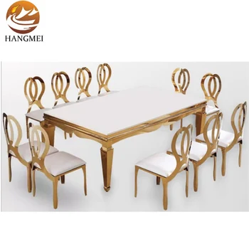 Customized modern outdoor furniture gold stainless steel rectangular long dining table for wedding