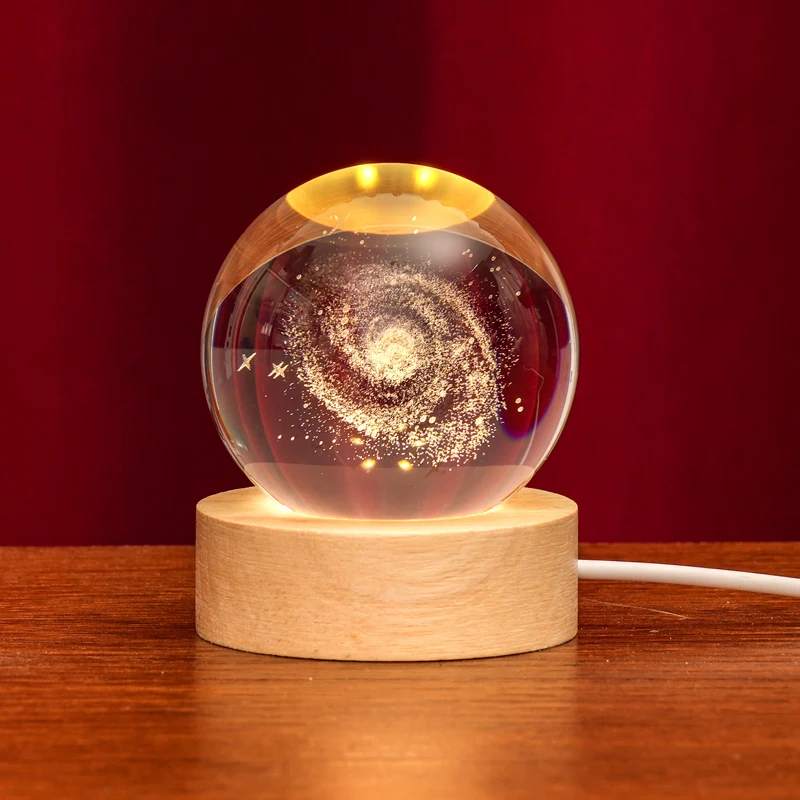 Wholesale Gifts Wooden Led Light Wooden Base Stand Galaxy 3d Solar System Custom Crystal Ball manufacture