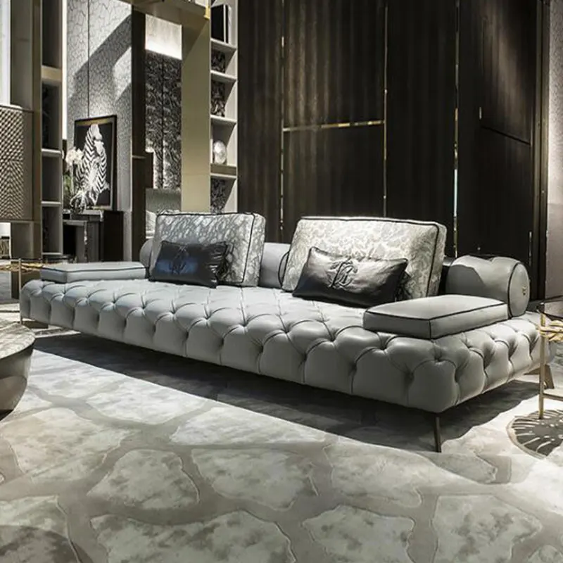 Divano trapuntato in pelle da soggiorno moderno in germania con gambe in  metallo in acciaio inossidabile placcato oro divano grigio divano  reclinabile