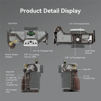 SmallRig X-T5 Retro Cage for FUJIFILM X-T5, with Hot Shoe Cover with a Bubble Level, 3/8"-16 Locating Holes for ARRI, Included detail image