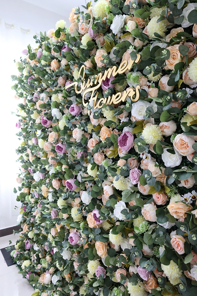 Decorative Silk Flower Wall Backdrop 8x8 With Green Leaves For Home