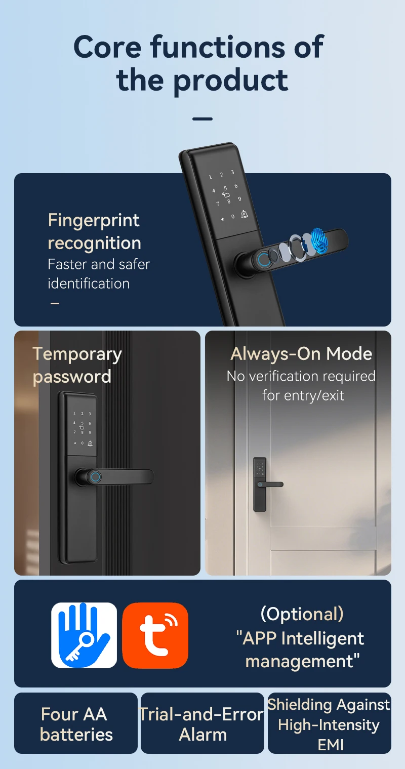 Qleung S851 Smart Door Lock Tuya Wifi Smart Remote Control Fingerprint Password Card Key for Hotels Apartments Offices 1