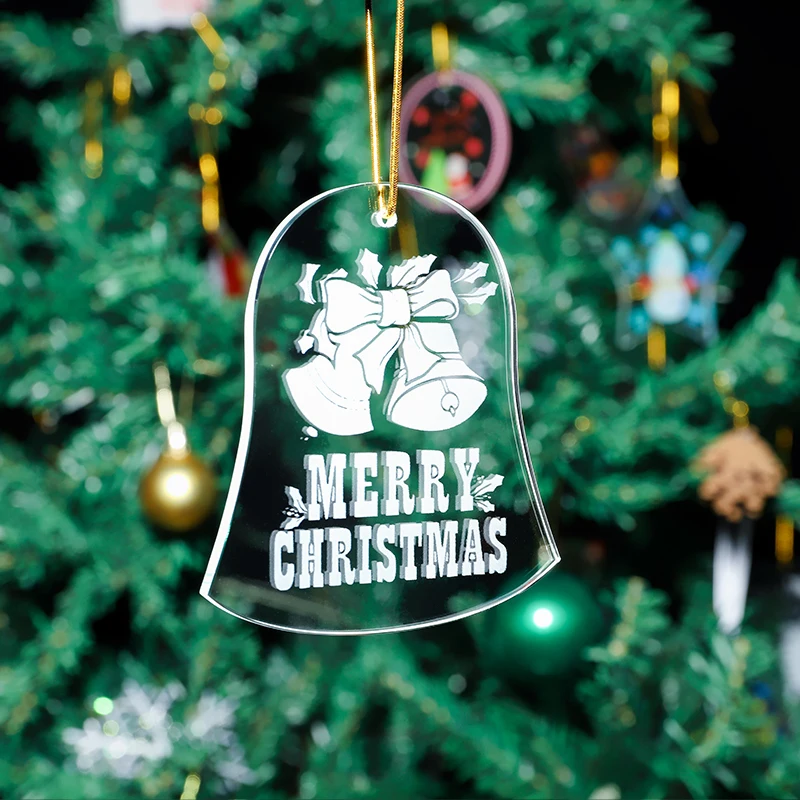 product christmas bell shape glass uv printing tree pendant laser engraved home decoration ornaments-37