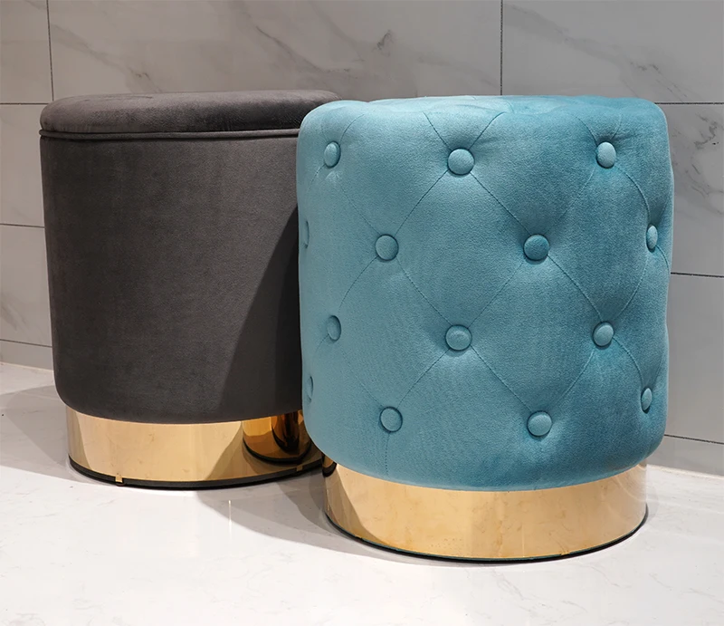 Velvet Stool Tufted Soft Ottoman Round Stool Pouffe Ottoman Tufted Footstool Foot Stool Seating