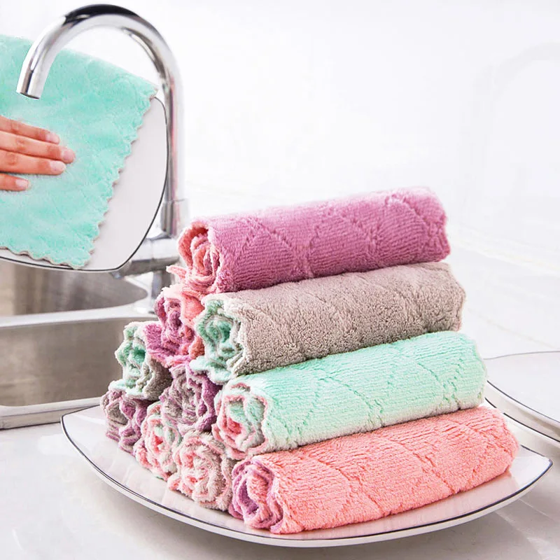 Microfibre Absorbent Non-stick Soft Tea Towel Kitchen Dish Cloth Cleaning Towels 