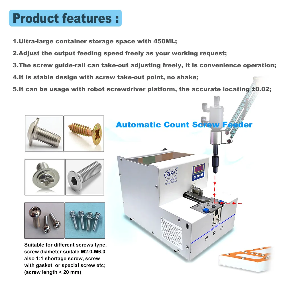 ZEDA MKS1069-C Suppoorts M2.0~M6.0 Adjustable Speed PLC Supports 450ml Container Smooth Screw Automatic Feeder