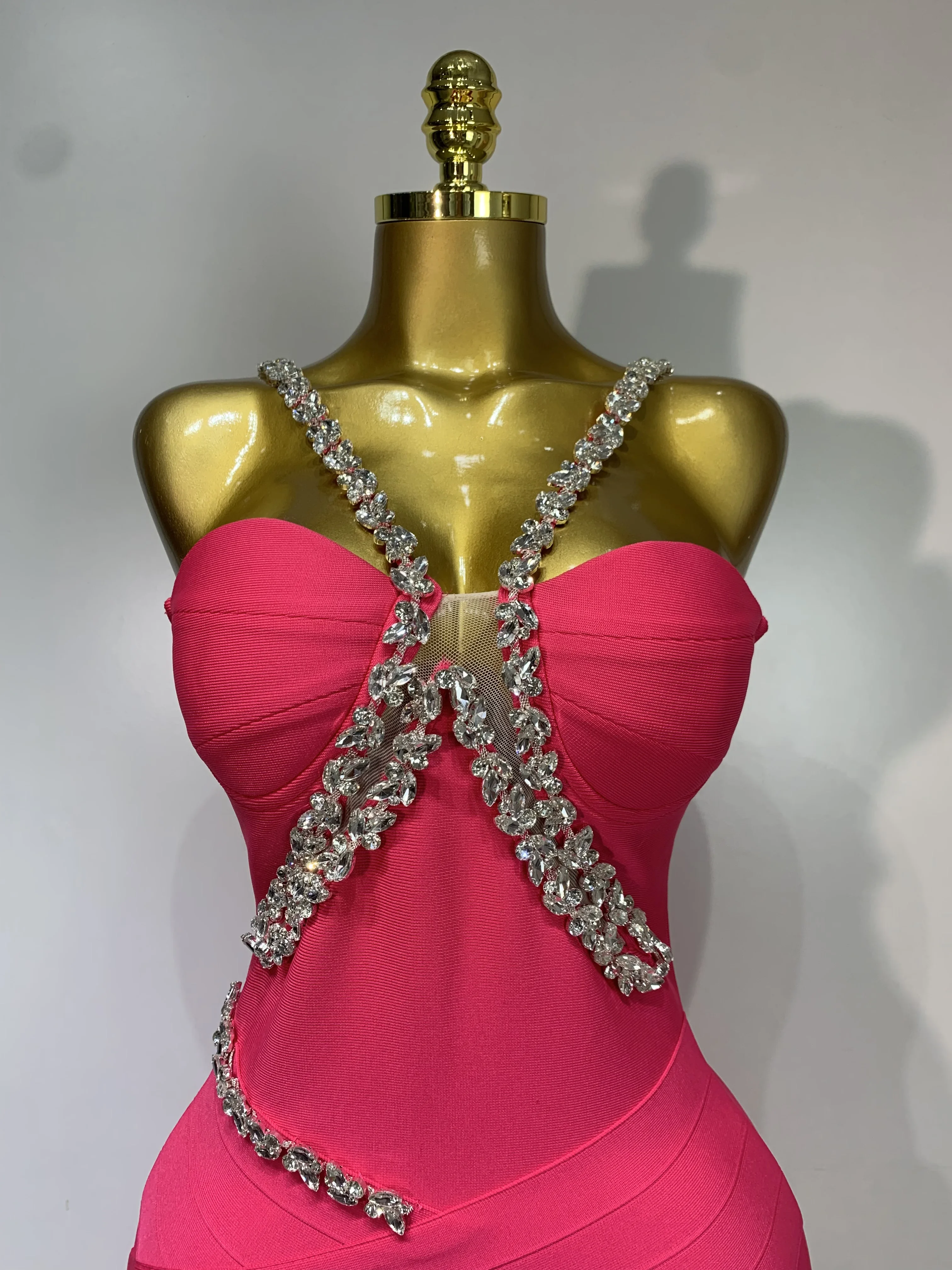 Backless crystal maxi dress detail