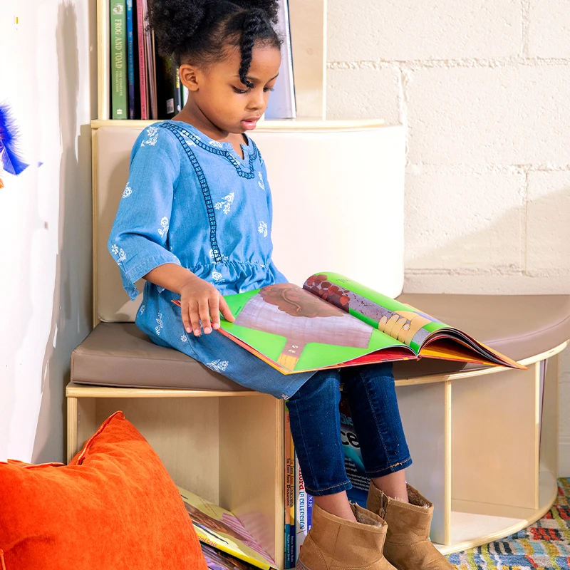 Wooden Montessori Reading Tree Bookcase with Seat for Kids Preschool Library Bookshelf Daycare Furniture with Storage