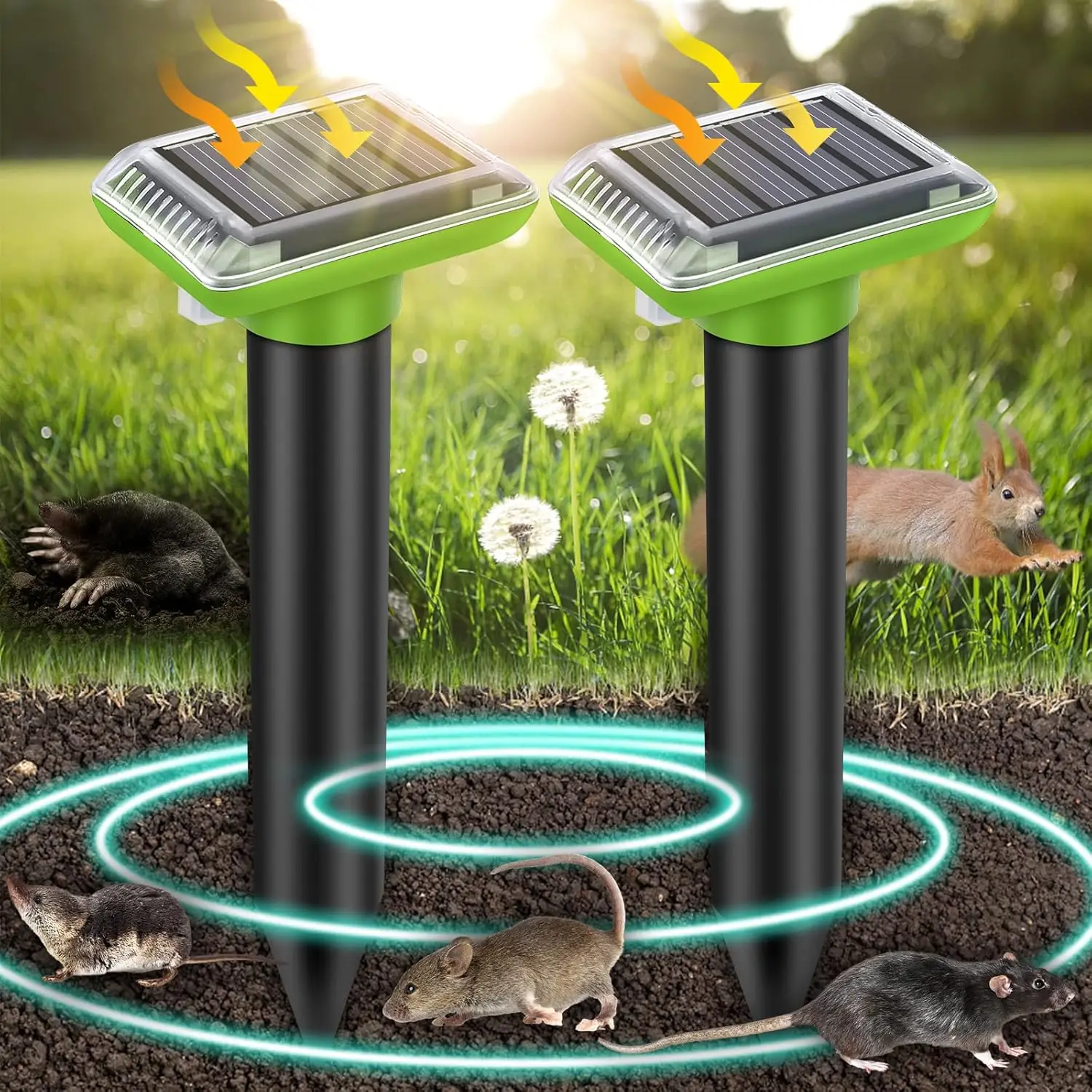 Saijzek OEM Amz Top sale high quality High effective solar powered repel Vole Rodent mole snake repeller mice 2/4/6pack 600sqm