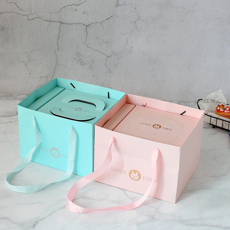 BAKEST Wholesale 6/8/10 Inch Cake Box  Custom Cake Boxes Handle  With Gift Bag  Portable  Box