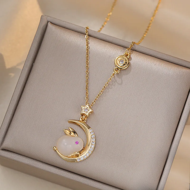 Shop Our New Gold Plated Cute Zircon Bunny Moon Star Pendant