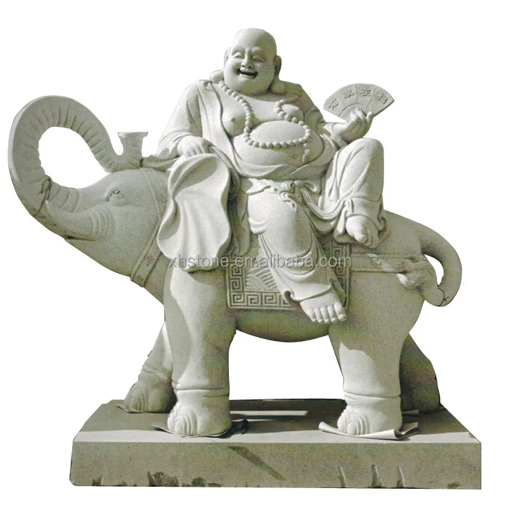 中国白御影石翡翠石彫刻笑い座っている武大仏像ラッキーハッピー