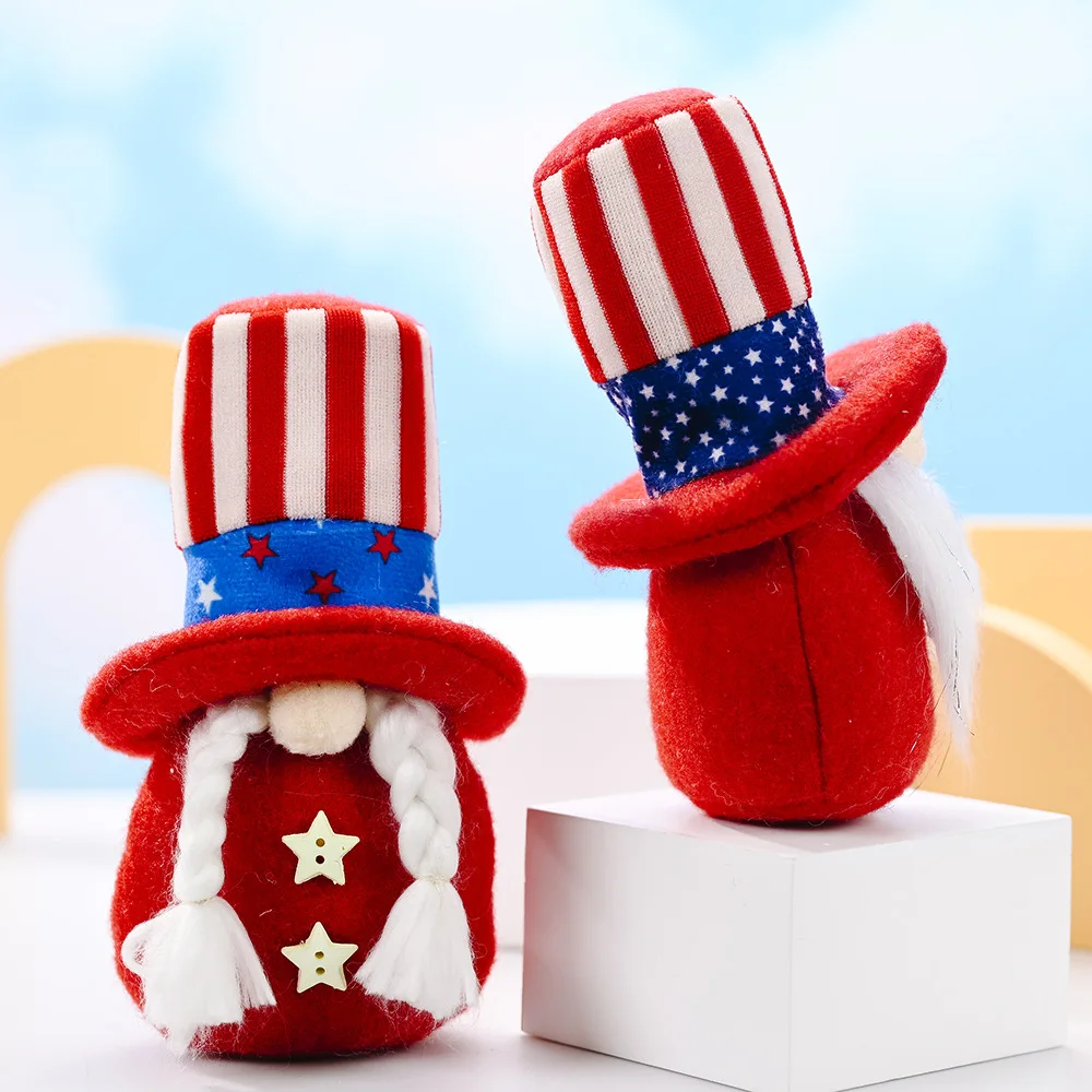 Wholesale Round hat 4th of July Stars Stripes Plush Gnomes decorate Swedish  Elf Patriotic Gnome Doll for Veterana Memorial Day gift From m.